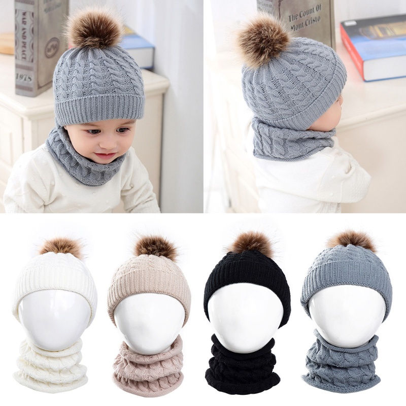 Mũ Beanie Kèm Khăn Choàng Cổ Giữ Ấm Cho Bé