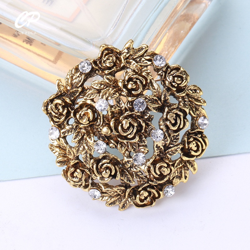 Ghim Cài Áo Hình Hoa Hồng Đính Đá Phong Cách Retro