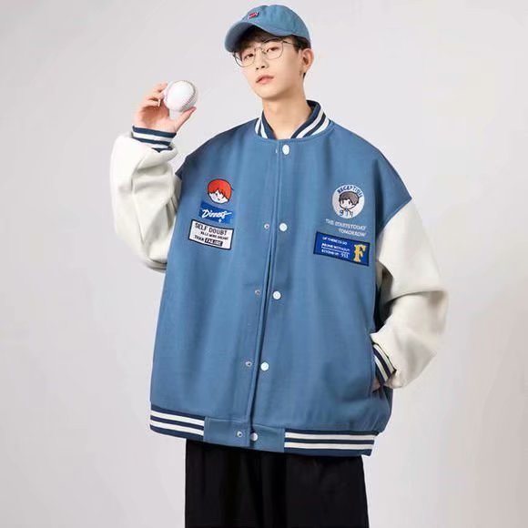 Áo khoác bóng chày phối họa tiết hoạt hình phong cách Nhật Bản size M-3XL