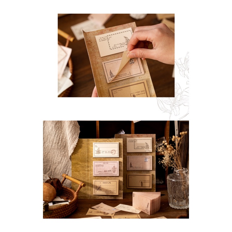 Set 60 tấm giấy note HOA CỎ CỔ ĐIỂN cực xinh vintage, retro dùng trang trí ghi chú, Bullet Journal, thư, thiệp
