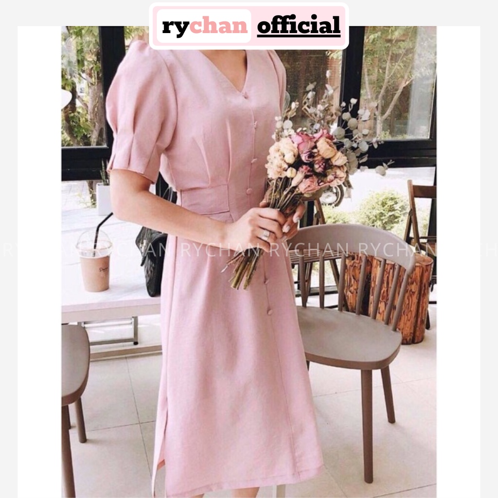 [ẢNH THẬT CUỐI] DM780 - Đầm Maxi Xòe Cổ V Nút Bọc Tay Phồng 3 Màu