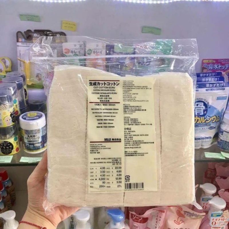 Bông tẩy trang Muji _ Ecru không tẩy organic _ 180 miếng 50×60mm