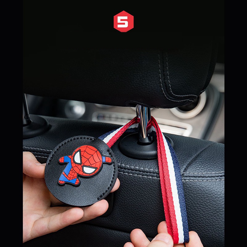 Móc treo đồ gắn phía sau ghế ngồi xe hơi bằng da họa tiết hoạt hình đáng yêu tiện lợi