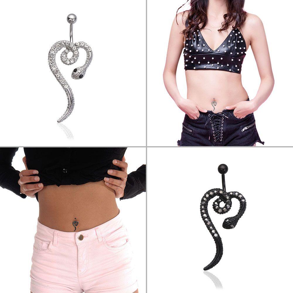 Khuyên Rốn Thép Không Gỉ Hình Rắn Đính Đá LAYOR1 Thời Trang Unisex