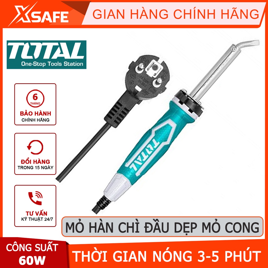 Mỏ hàn chì TOTAL TET2606 Mỏ hàn mũi cong công suất đầu vào 60W, thời gian làm nóng 3-5ph, dùng nối bảng mạch, kim loại