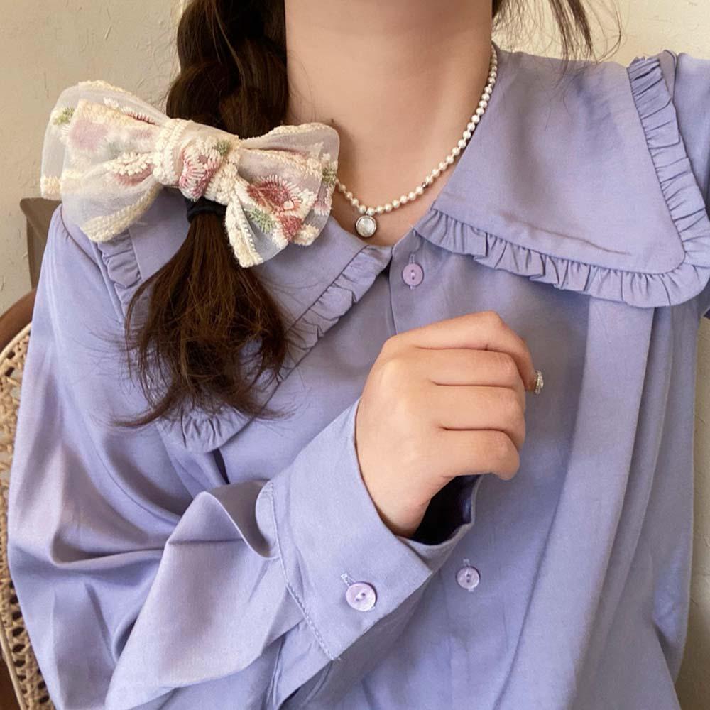 Kẹp Tóc Nơ Dài Đính Hoa Hồng Và Ruy Băng Lưới Kiểu Hàn Quốc Xinh Xắn VANES1