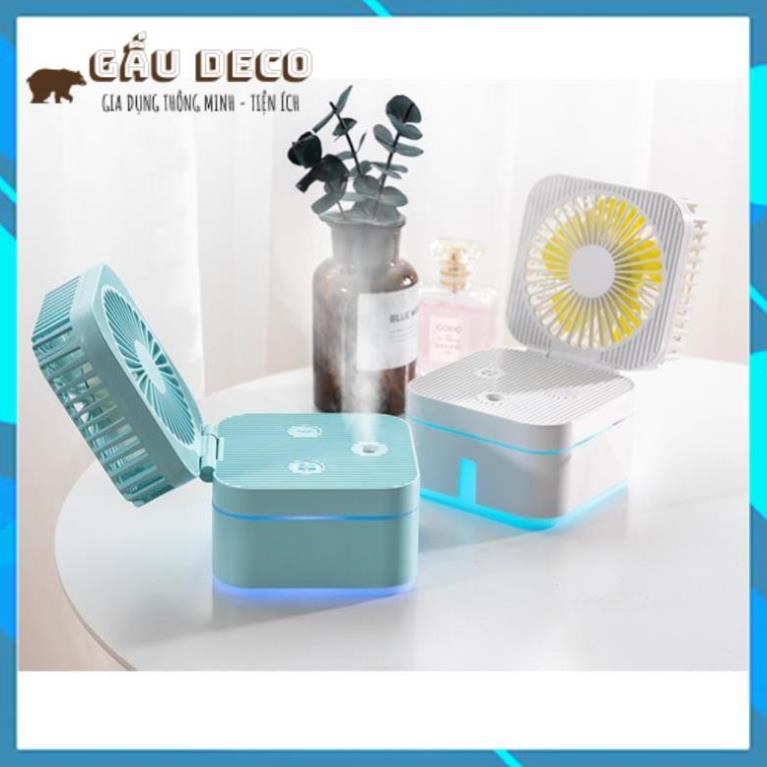 Quạt Mini Phun Sương Để Bàn [FREESHIP]  Gấp Gọn Magic Cube 3 Chế Độ Mát, Tự Động Tạo Ẩm Trong 3H Cao Cấp