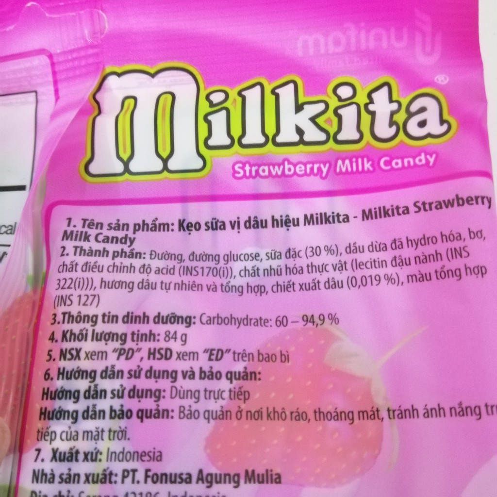 Kẹo Sữa Milkita Vị Dâu Milkita Strawberry Milk Candy (Gói 84g)