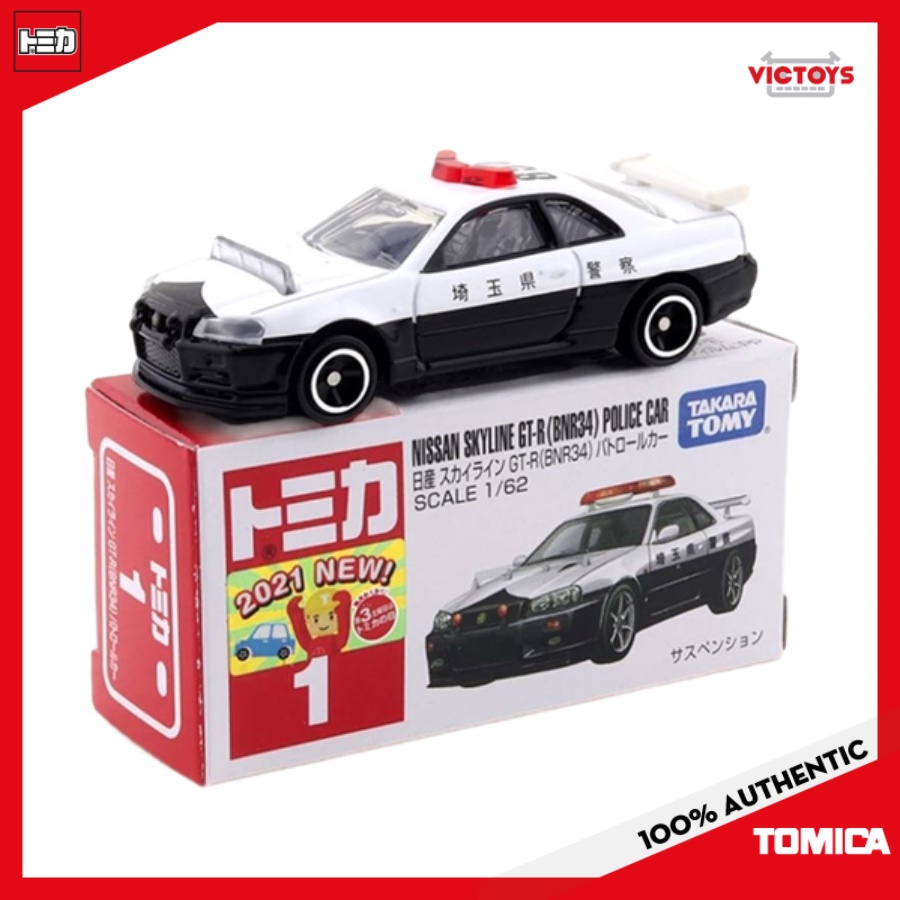 Xe mô hình Tomica số 01 NISSAN SKYLINE GT-R (BNR34) POLICE CAR, mẫu mới tem 2021, tỉ lệ 1/62, cho bé từ 3 tuổi - Victoys