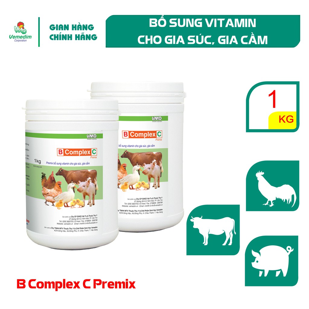 Vemedim B Comlpex C Premix kích thích ăn nhiều, mau lớn, tăng đề kháng, tiêu hóa tốt, lon 1kg