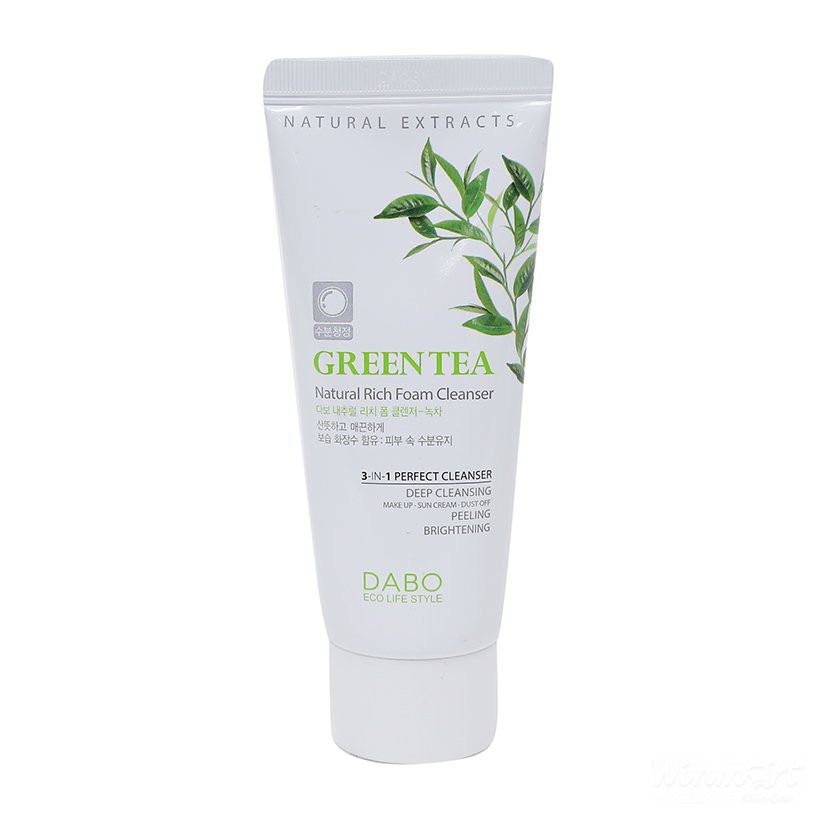 Sữa rửa mặt ngừa mụn sạch nhờn Green Tea Nature Dabo Hàn quốc 180ml/Hộp Và 1 gói tẩy da chết Beauskin Apple 3ml/gói