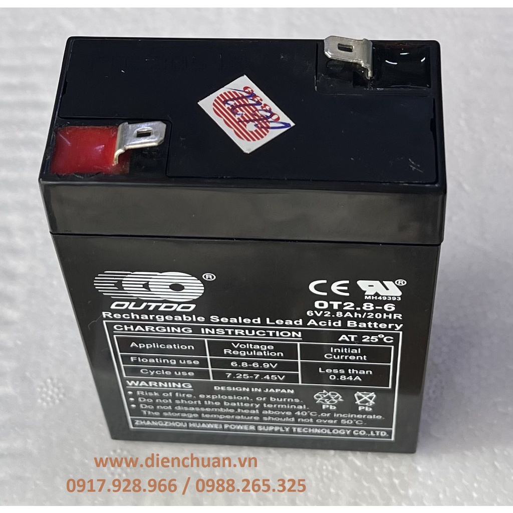 Ắc quy 6V 2.8Ah Outdo OT2.8-6 ( 6V 2,8Ah)