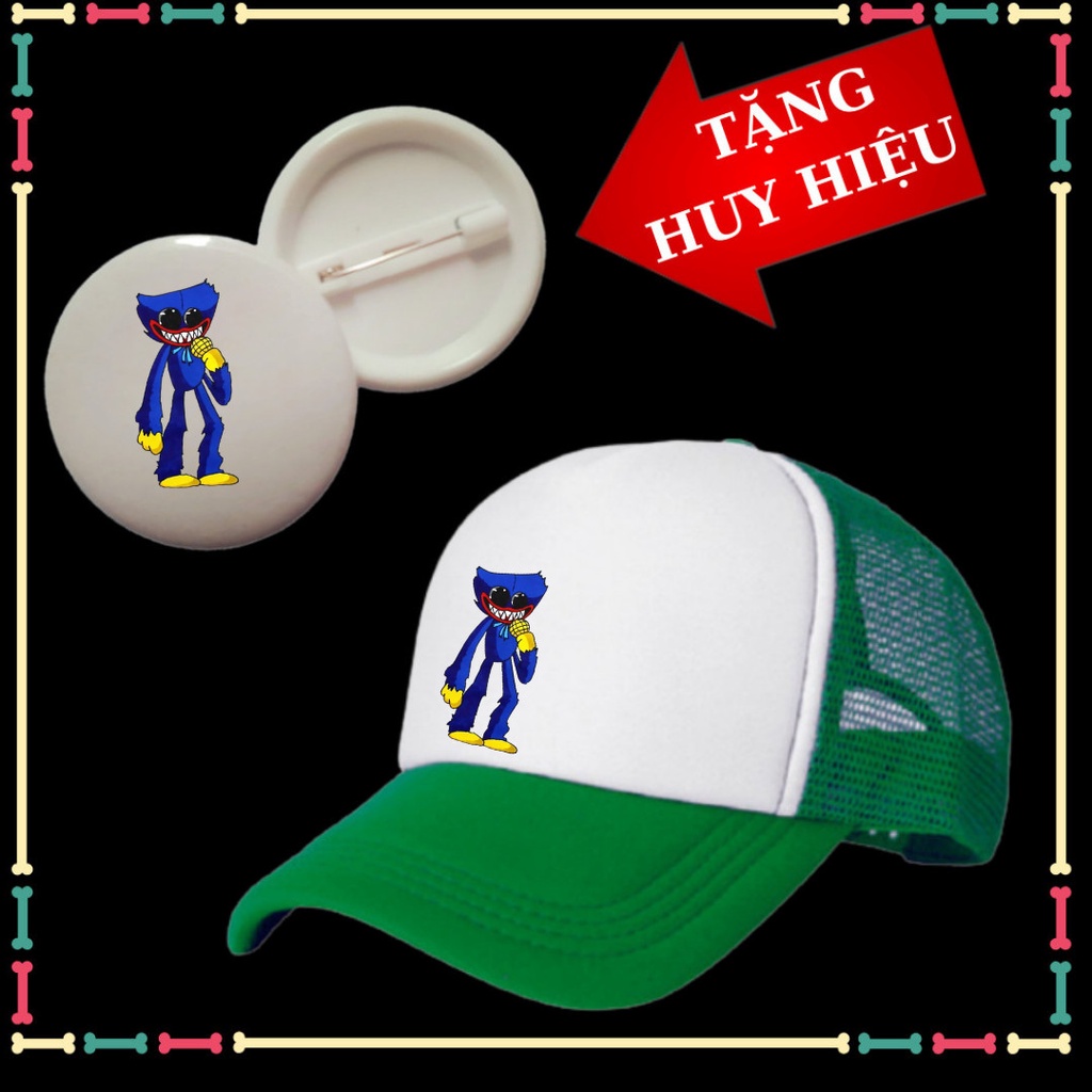 Mũ trẻ em in hình Poppy Huggy Wuggy đủ màu sắc, kèm huy hiệu huggy