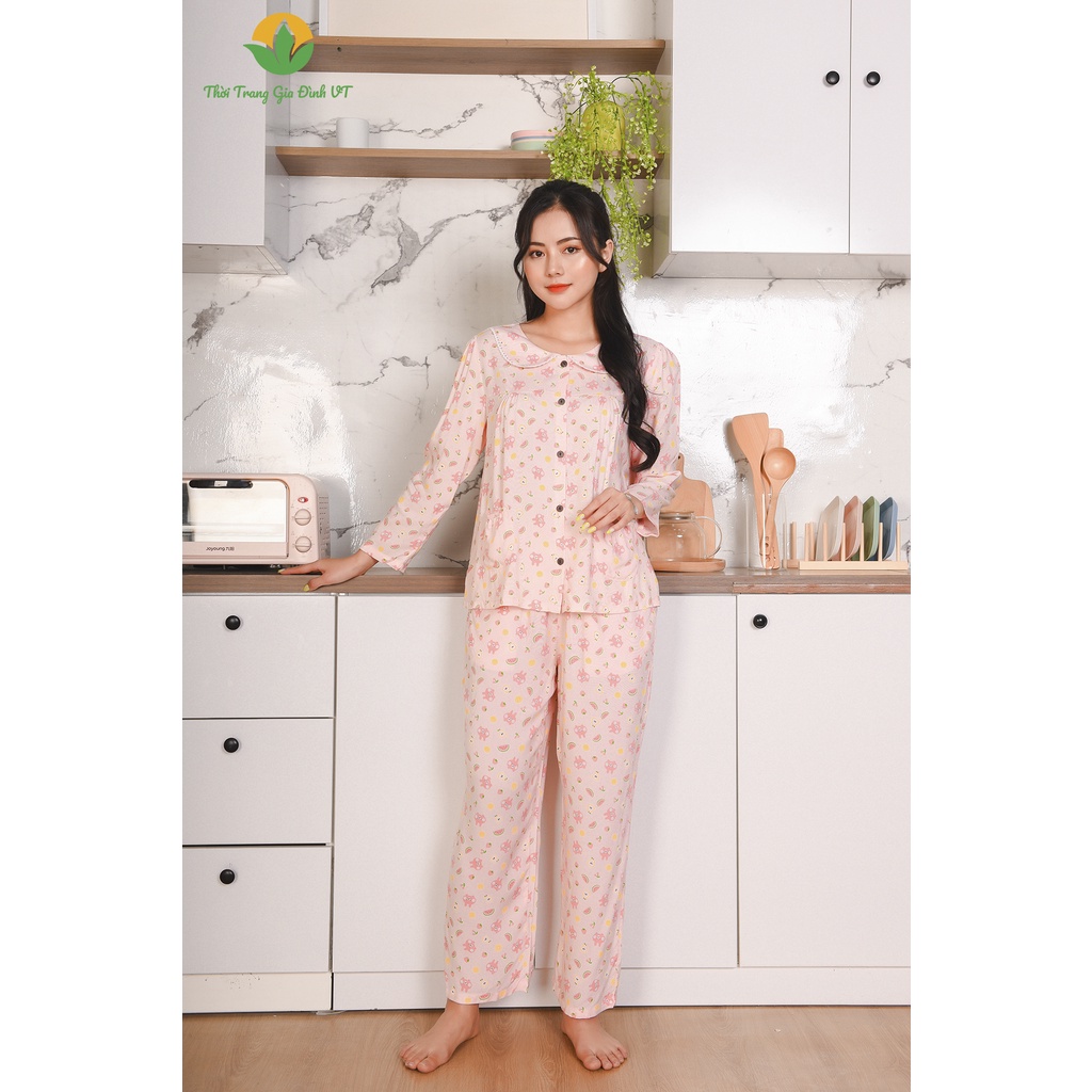 Đồ bộ mặc nhà nữ thu đông Việt Thắng, quần dài, áo dài tay, chất Lanh - B10.2202