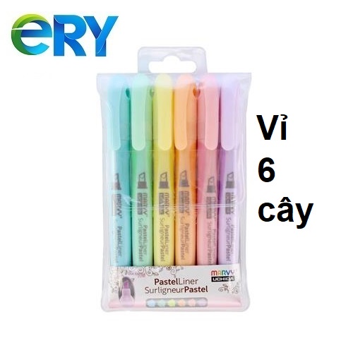 [Ship hoả tốc] Pastel Liner - Bộ bút đánh dấu màu pastel Marvy 8000-6P - ByLy Store