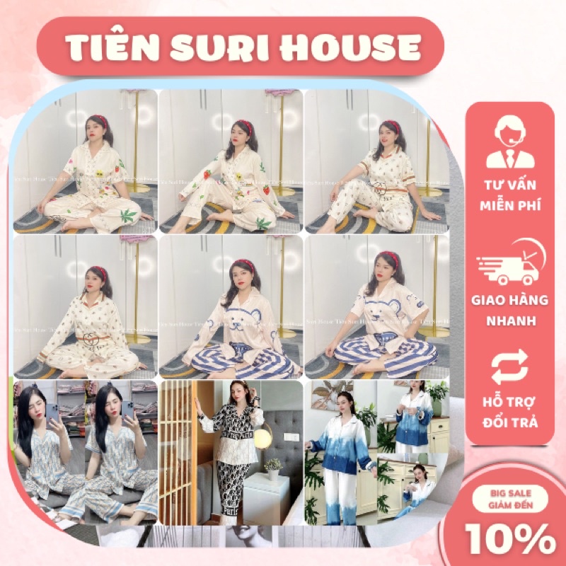Đồ Bộ  Pyjama Lụa Tằm Xước Thiết Kế Cao Cấp 2CE Size L <70kg-Tiên Suri House
