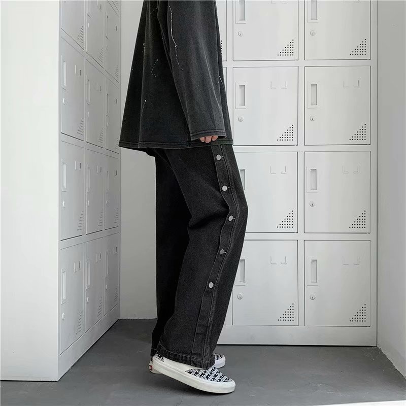 Quần jean dài dáng rộng ống suông phong cách retro Hàn Quốc dành cho nam