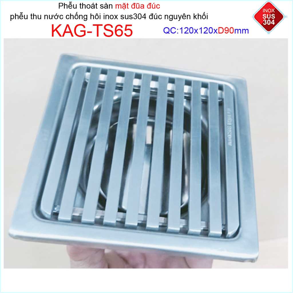 Phễu thoát sàn mặt đũa inox đúc Inox Kace 12x12cm D90 , thoát sàn KAG-TS65 (12x12cm D90) chống hôi SUS304