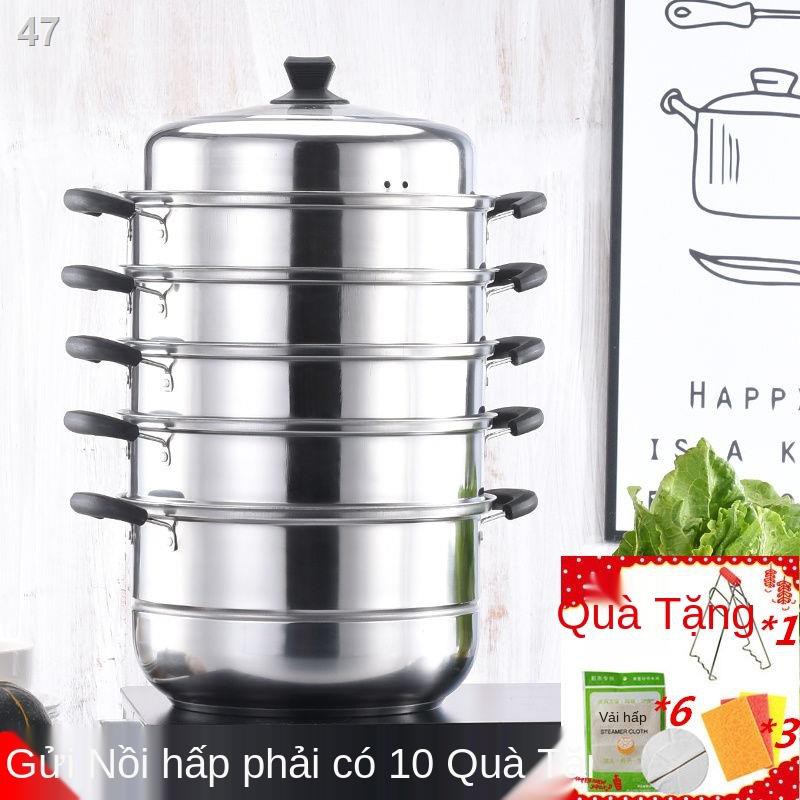 XTủ hấp inox gia dụng lớn 34cm ba lớp hai bốn 5 và 1 Nồi