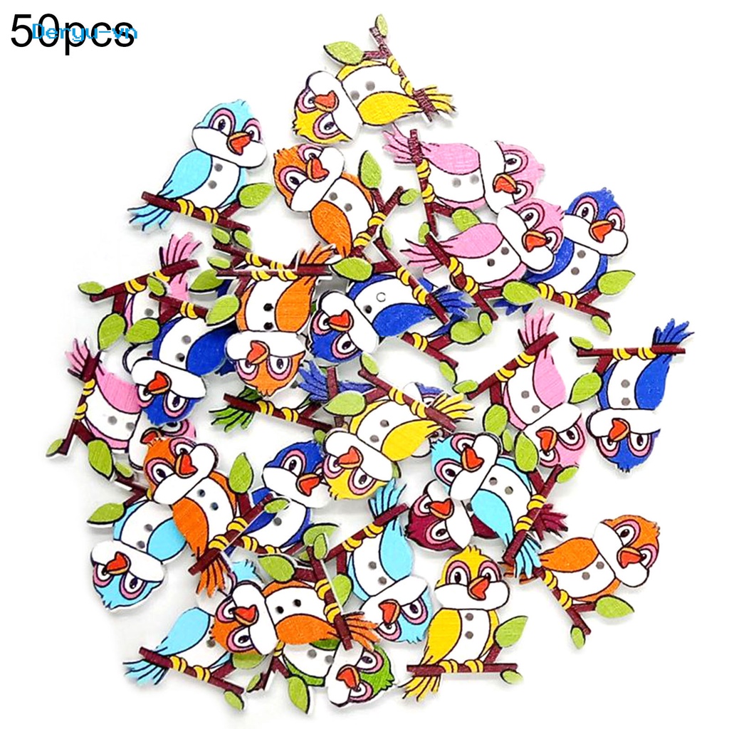 Cá Tuyết| Set 50 Cúc Áo Gỗ 2 Lỗ Hình Chú Chim Dễ Thương