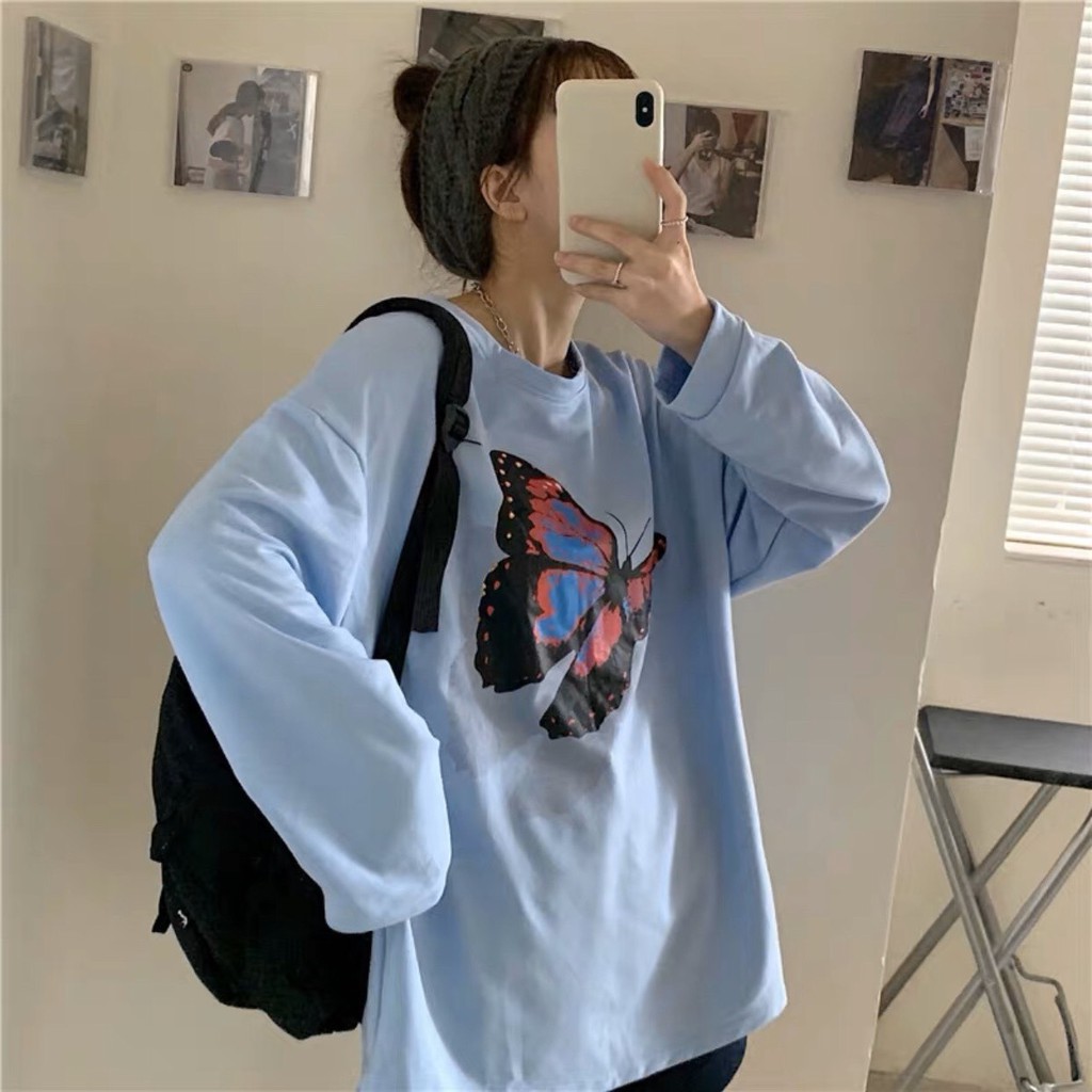 Áo phông, áo thun nam nữ form rộng tay DÀI Unisex ButterflyTừ 50-70kg