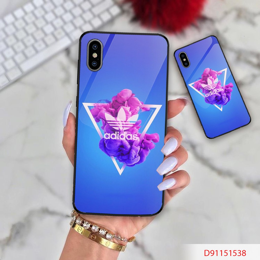 ỐP LƯNG TRÁNG GƯƠNG KÍNH CƯỜNG LỰC IPHONE, SAMSUNG NHIỀU ADIDAS NỀN KHÓI TÍM