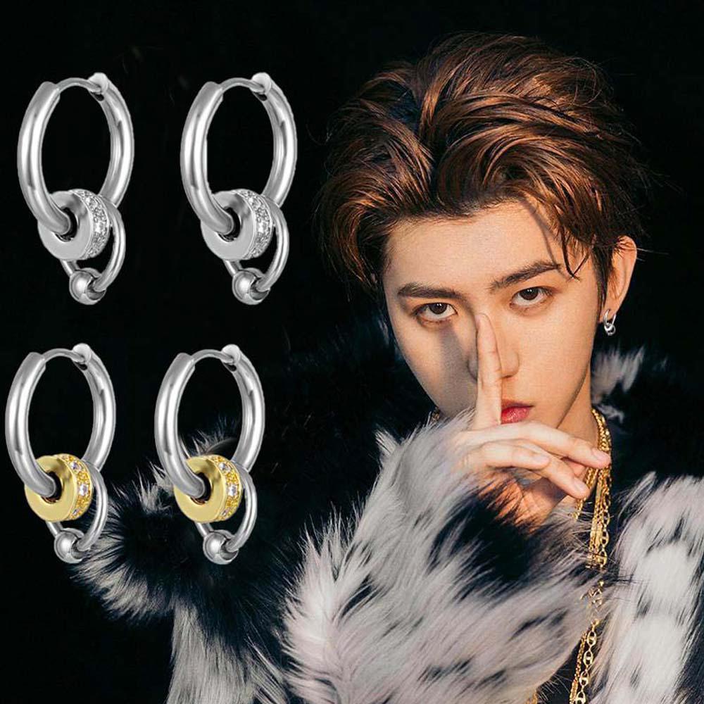 Khuyên Tai Tròn Bằng Thép Không Gỉ Phong Cách Hip hop Thời Trang