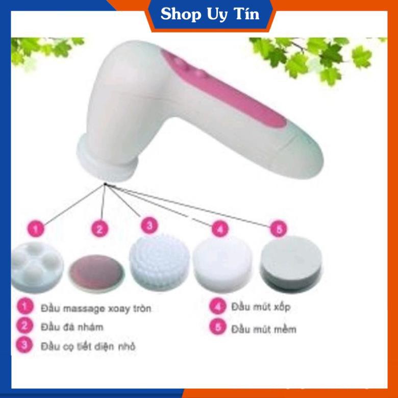 Máy Rửa Mặt Massage 5-in-1 5 đầu tiện dụng (massage, mút xốp, đá nhám,...)