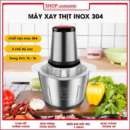 Cối Xay Thịt, Cối Xay Đa Năng Inox 304 Cao Cấp Dung tích 2L ⚡100% 𝑰𝑵𝑶𝑿 304⚡ Xay tất cả mọi thứ