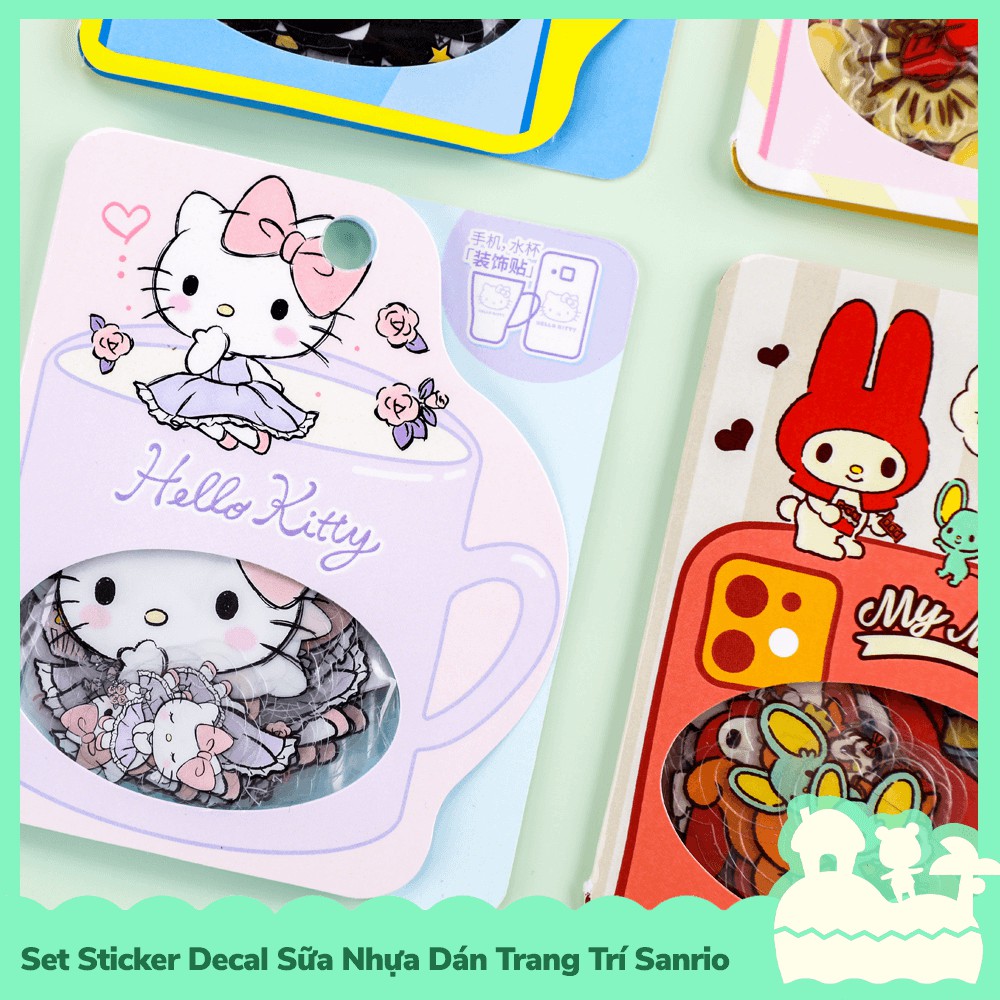 [Sẵn VN - NowShip] Bộ Sticker Decal Trong Dán Trang Trí Mẫu Nhân Vật Hoạt Hình Sanrio Hello Kitty, Cinnamoroll, Melody