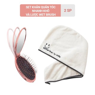 [HB GIFT] Set khăn quấn tóc nhanh khô và lược Wet Brush
