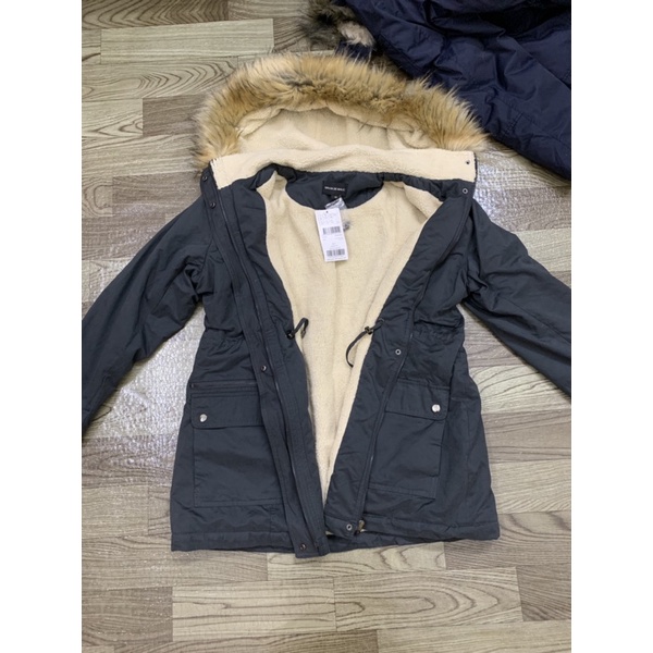Áo parka lót lông cừu có lông mũ xuất pháp
