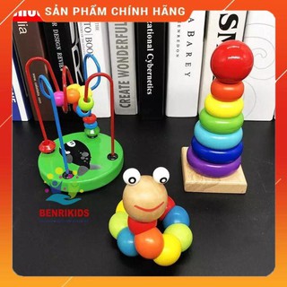 [RẺ NHẤT] Combo 3 Món Đồ Chơi Giáo Dục Benrikids: Luồn Hạt Mê Cung Ziczac +Sâu Uốn Dẻo +Tháp Xếp Chồng Bằng Gỗ BR03L