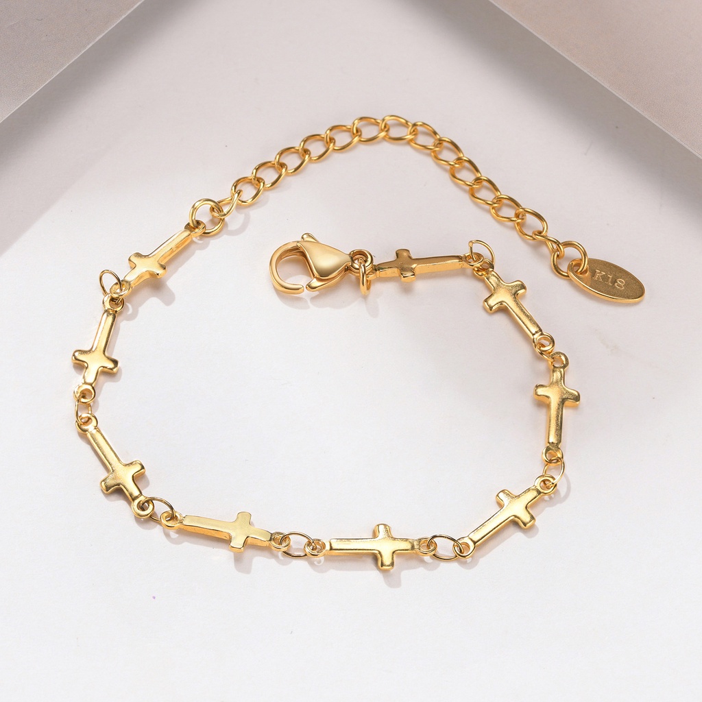 Vnox Vòng Đeo Tay Bằng Thép Không Gỉ Hình Thánh Giá Màu Vàng Kim Cho Nữ