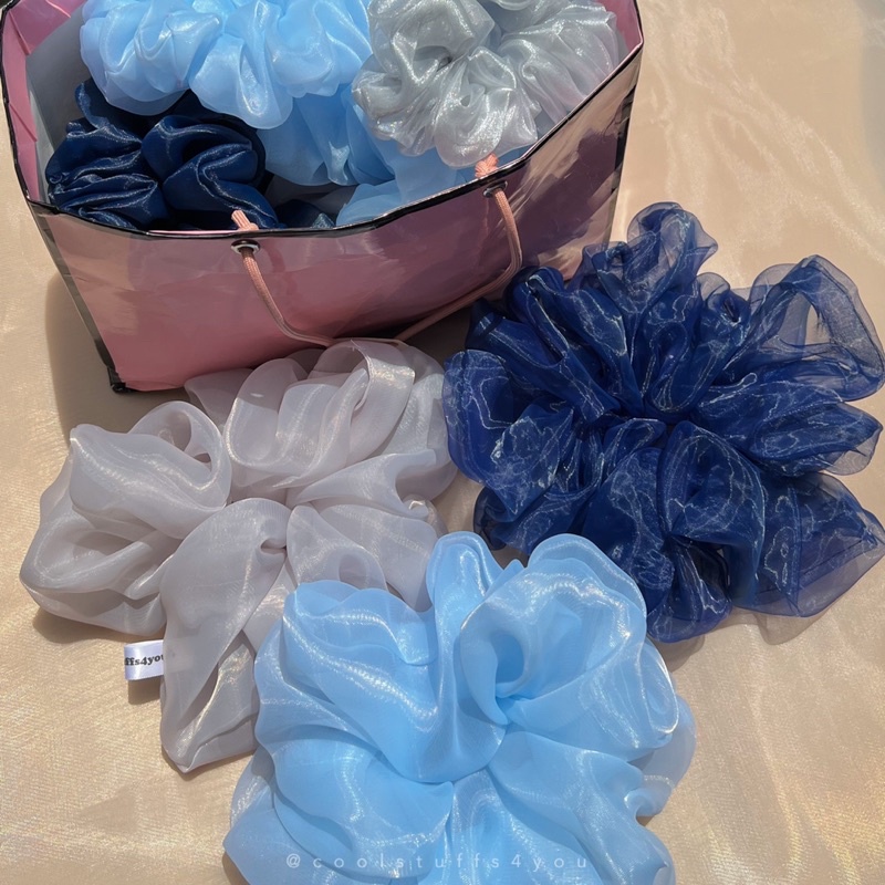 Buộc Tóc Scrunchies Voan Phồng Tone MÀU BIỂN 🌊 3 Size