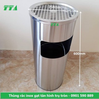 Thùng rác inox hình trụ tròn có gạt tàn