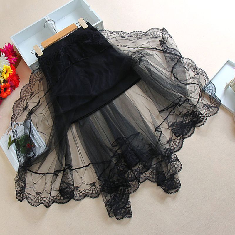 Váy ren lửng hai lớp màu trơn lưng cao thời trang cho nữ