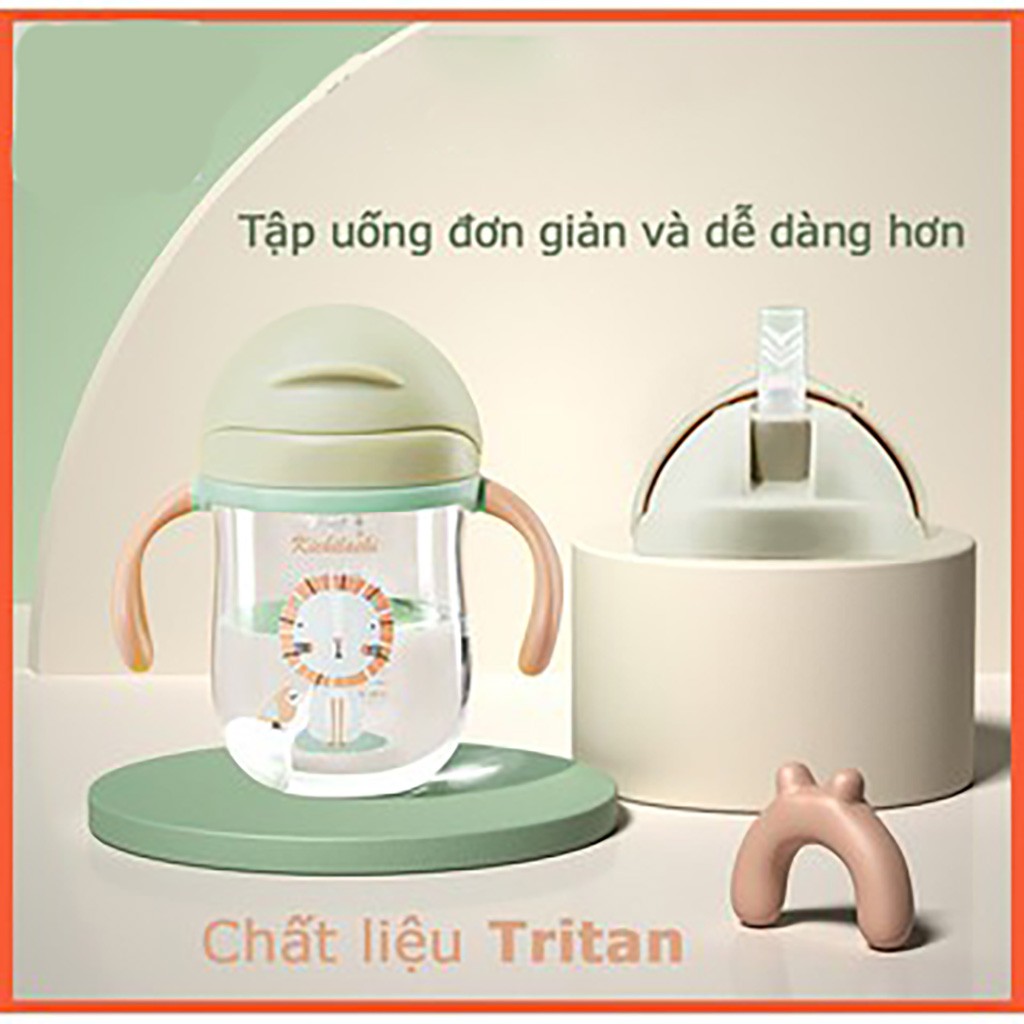 Bình tập uống nước cho bé, bình uống nước cho bé có ống hút, bình nước chống sặc 250ml