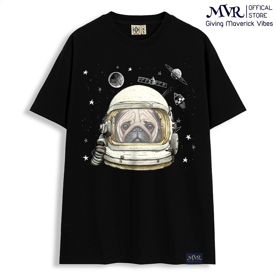 Áo thun form rộng phông nam nữ cổ tròn Chú chó pug phi hành gia dễ thương MVR KK3934