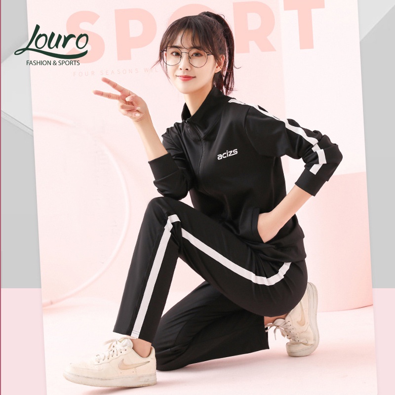 - Bộ đồ thể thao nữ thu đông Louro SE36, sét quần áo thể dục, thể thao có mũ, có thể mặc tập gym, yoga, zumba