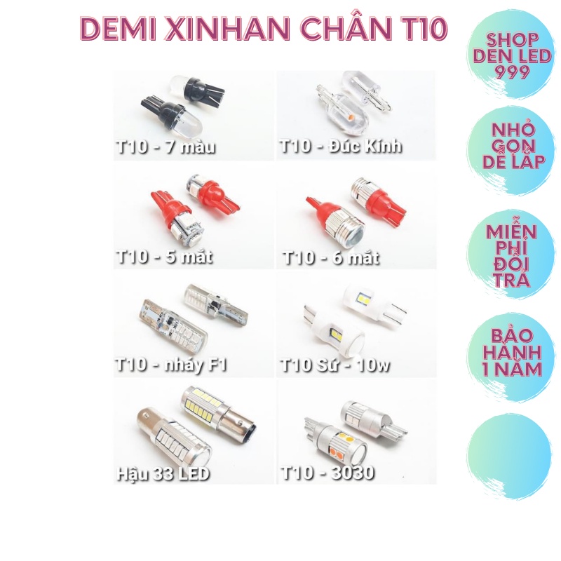 Bóng đèn LED T10 nhấp nháy 7 màu cho demi, xi nhan, mặt đồng hồ xe máy