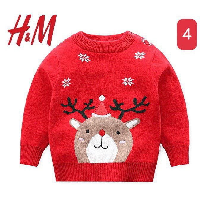 Áo len Noel bé gái và bé trai, Áo len cho bé 3-8 tuổi hình nhân vật giáng sinh ngộ nghĩnh đanh sợi không bai xù