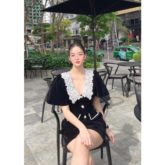 Váy Nhung Cổ Ren Khuy Ngọc 2 Màu Tiểu Thư Siêu Xinh Có Ảnh Thật Kèm Video | BigBuy360 - bigbuy360.vn