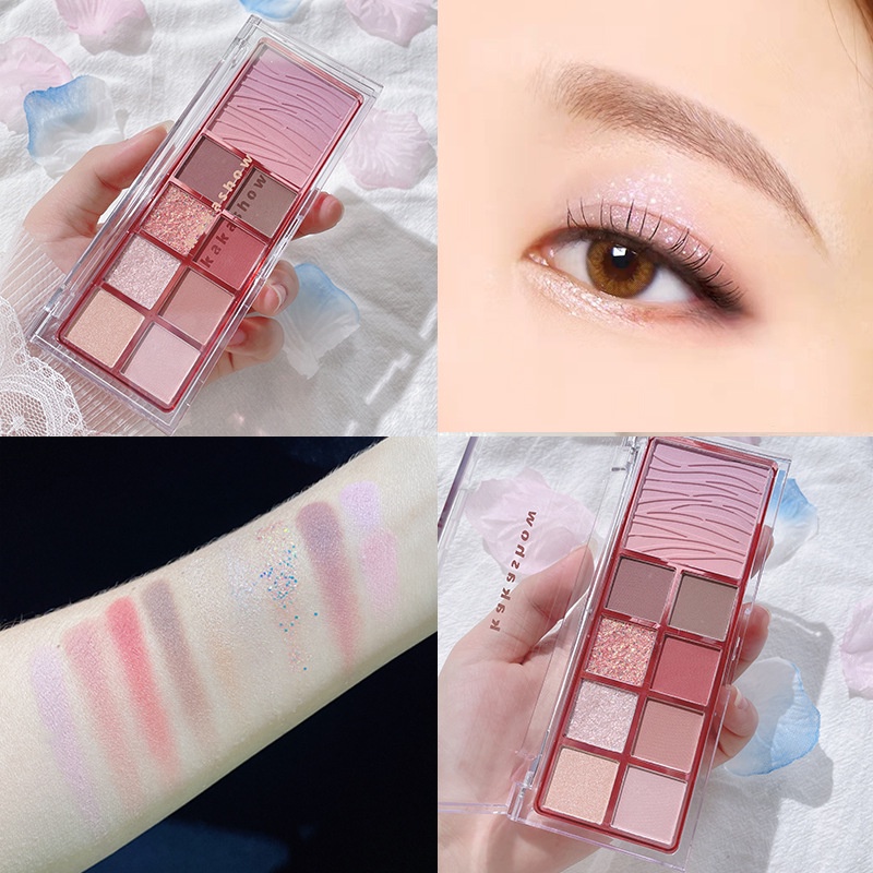 Bảng Phấn Mắt DIKALU 9 Màu Lì Và Ánh Ngọc Trai Kết Hợp Trang Điểm Kháng Nước Chống Mồ Hôi Lâu Trôi