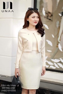 Set đầm ôm áo khoác lửng 4 cúc UNAA