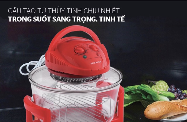 Lò nướng Thủy Tinh 12 lít Sunhouse SH416 đỏ