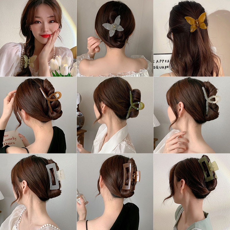 Kẹp Tóc Càng Cua Bằng Acrylic Hình Hoa / Bướm Màu Trơn Thanh Lịch Cho Nữ