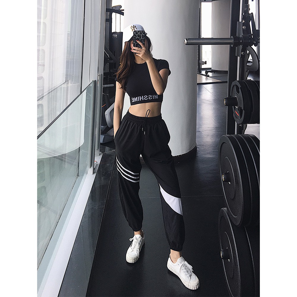 Quần Jogger Tập Gym Nữ Quần Dài Thể Thao Kẻ Sọc  Đổ tập Giá Rẻ GYMSTORE 081