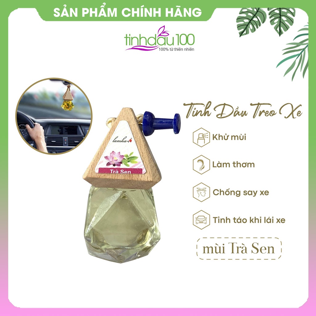 Tinh dầu treo xe ô tô Lam Hà, tinh dầu thơm xe hơi khử mùi, thư giãn, tỉnh táo khi lái xe lọ 7ml Tinh Dầu 100 Shop