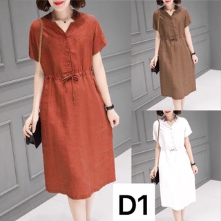 Đầm đũi suông, cổ cách điệu, ngắn tay, có dây thắt eo, 2 túi hông tiện lợi (45kg-70kg)